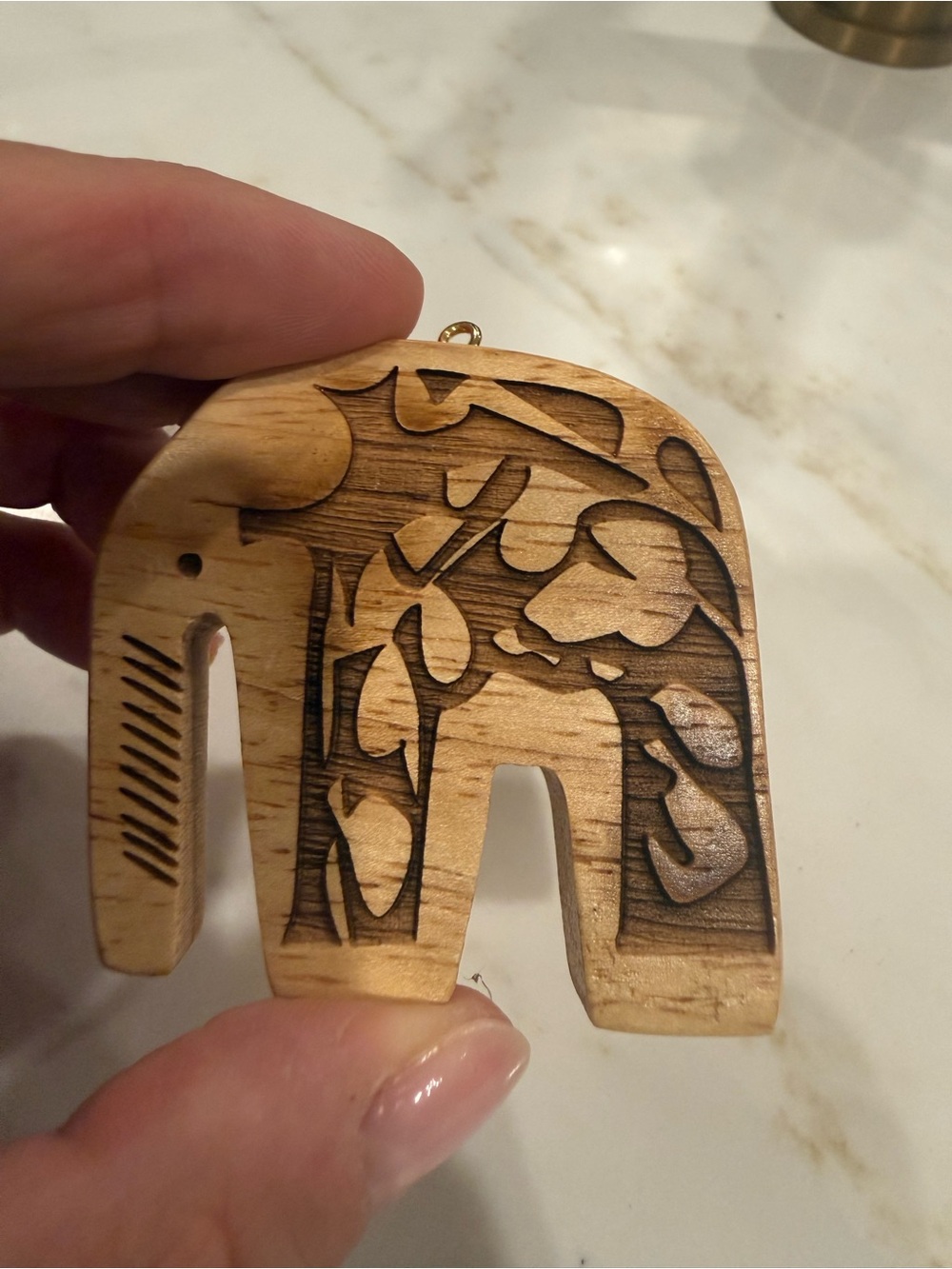 Hand-Carved Wooden Elephant Pendant - Natural Wood (No Chain)